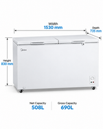 Load image into Gallery viewer, Midea MDRC698FZE01AE 690L Chest Freezer – 508L Net, Adjustable Temperature, Large Capacity, White - Teq Souq