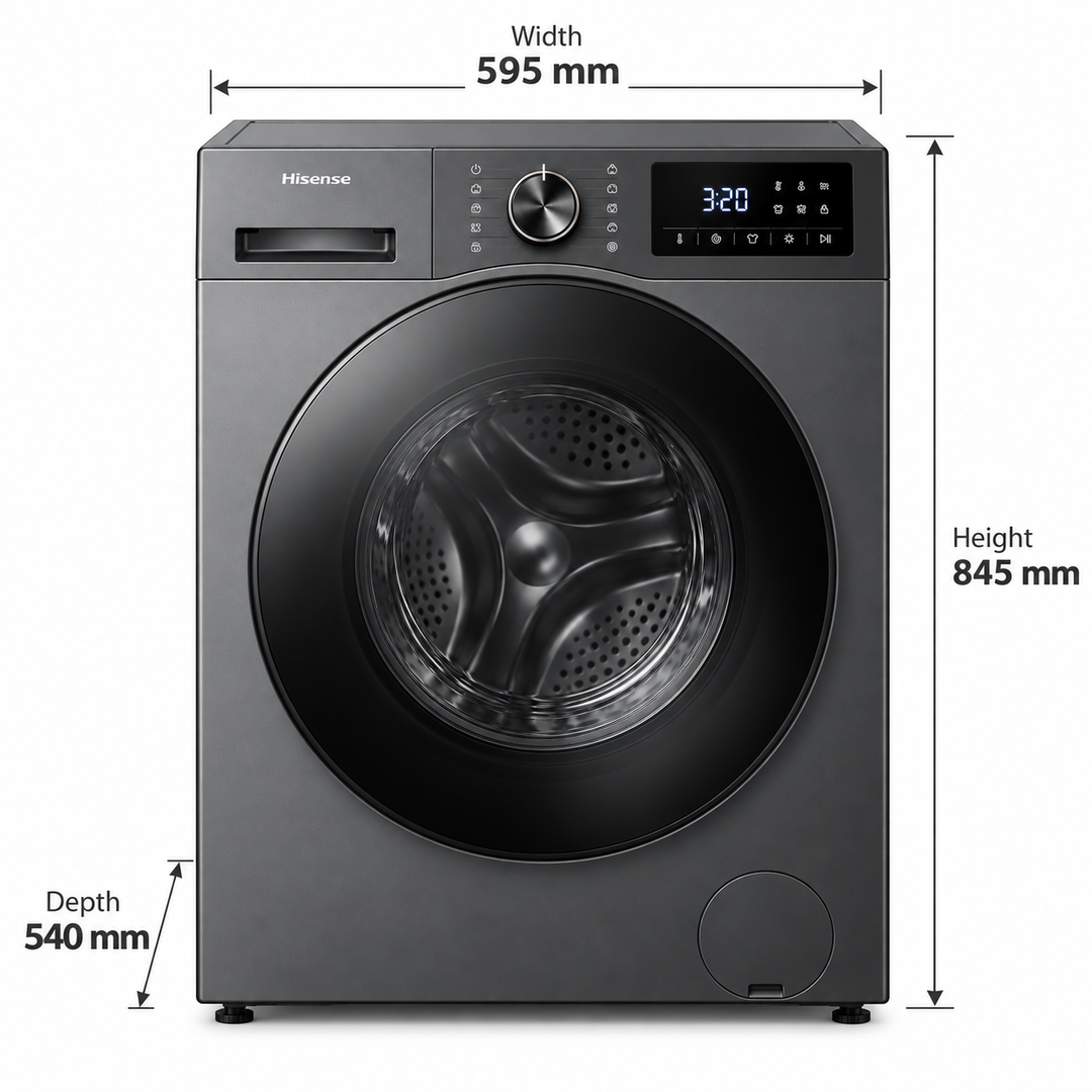 Hisense WFPV8012EMT 8KG Front Load Washing Machine, 1200 RPM, Quick Wash, Allergy Steam Care, Titanium Grey