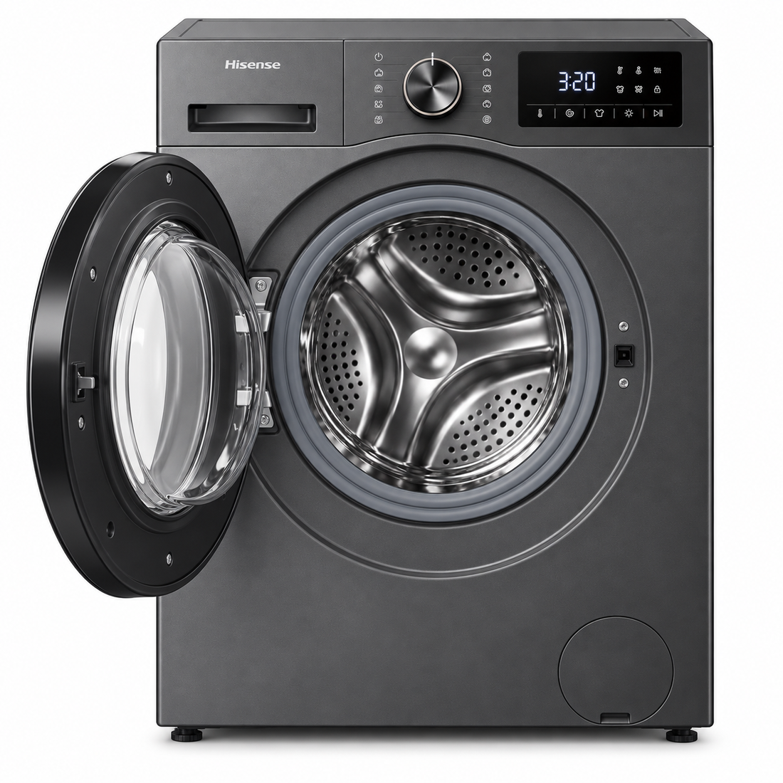 Hisense WFPV8012EMT 8KG Front Load Washing Machine, 1200 RPM, Quick Wash, Allergy Steam Care, Titanium Grey