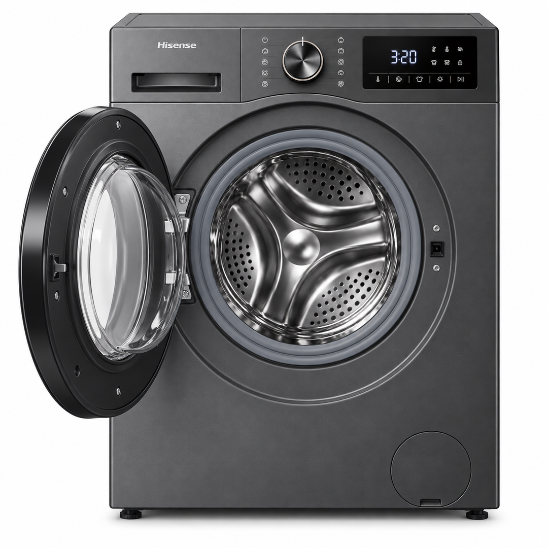 Hisense WFPV8012EMT 8KG Front Load Washing Machine, 1200 RPM, Quick Wash, Allergy Steam Care, Titanium Grey