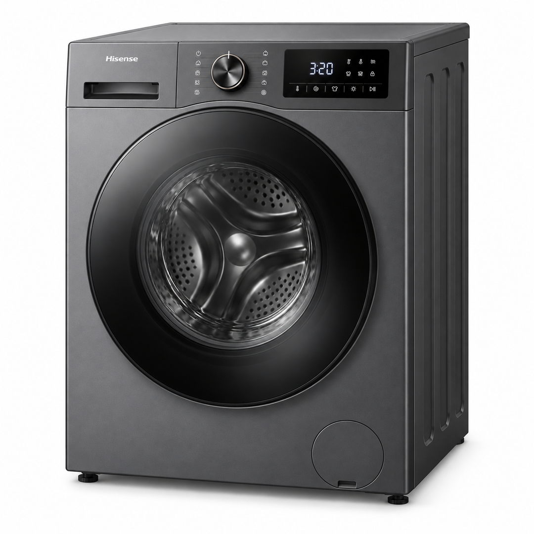 Hisense WFPV8012EMT 8KG Front Load Washing Machine, 1200 RPM, Quick Wash, Allergy Steam Care, Titanium Grey