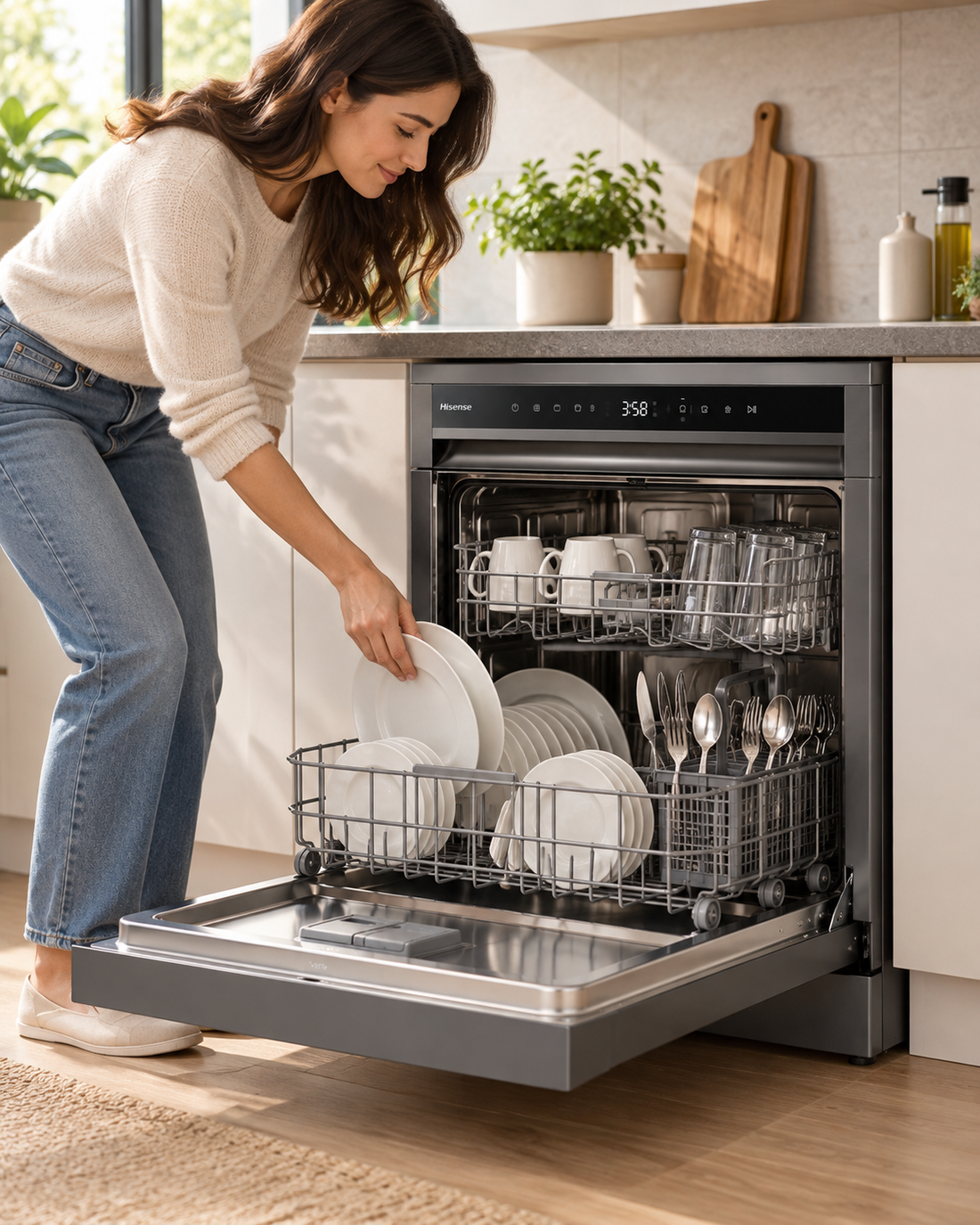 Hisense HS622E90G 13 Place Settings Freestanding Dishwasher – 8 Wash Programs, Digital Display, Half Load, Child Lock, Titanium Grey - Teq Souq