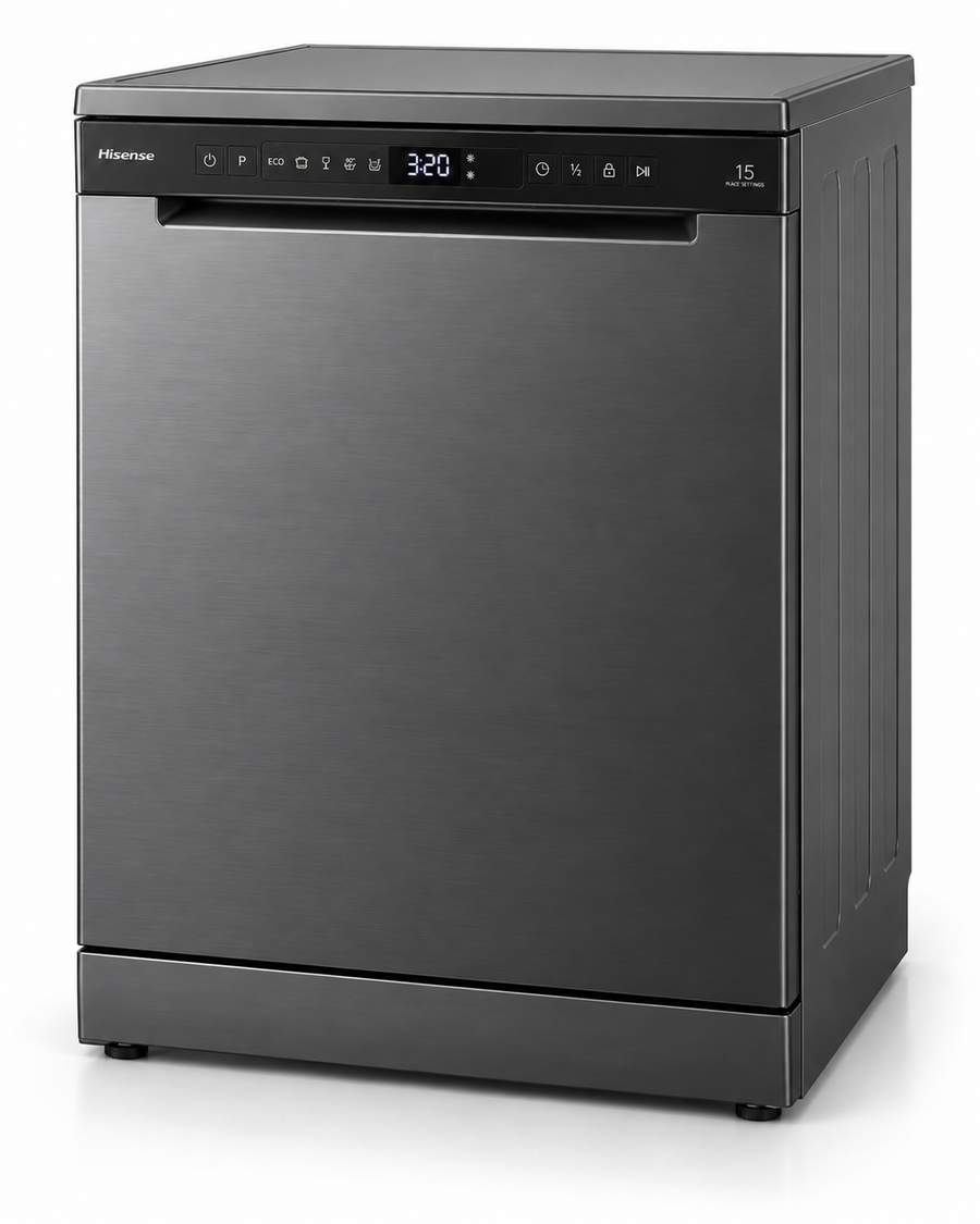 Hisense HS623E90G 15 Place Settings Freestanding Dishwasher – LED Display, Adjustable Baskets, Delay Start, Child Lock, Grey - Teq Souq