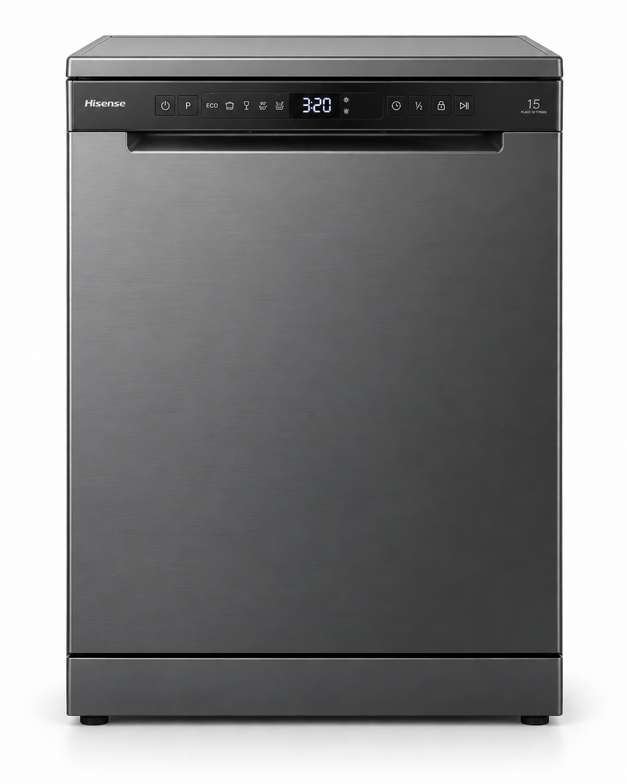 Hisense HS623E90G 15 Place Settings Freestanding Dishwasher – LED Display, Adjustable Baskets, Delay Start, Child Lock, Grey - Teq Souq
