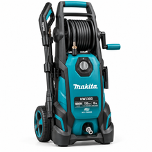 Makita HW1300 1800W High Pressure Washer – 130 Bar, 450L/H Max Flow, 10m Hose, Built-in Reel, Self-Priming, Blue/Black - Teq Souq