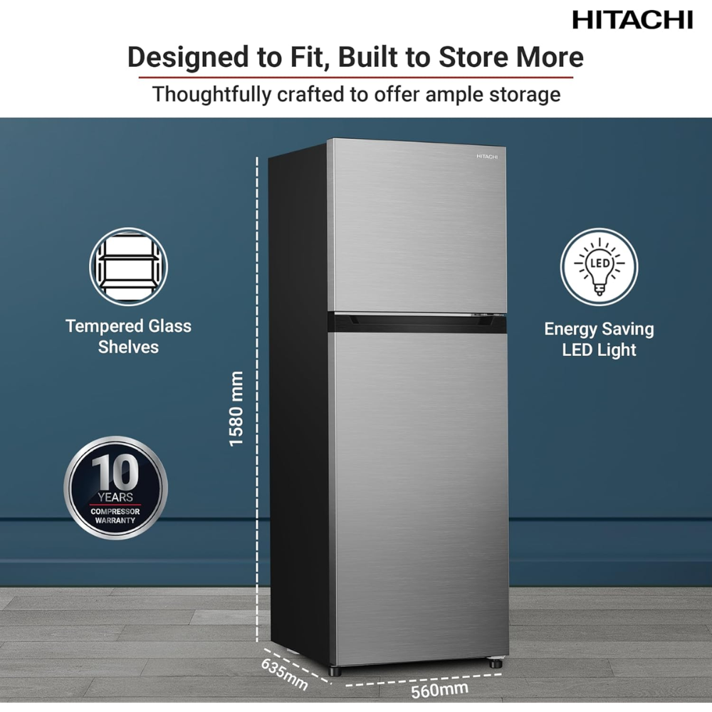 Hitachi 240L Top Mount Double Door Refrigerator HRTN5255MFXAE
