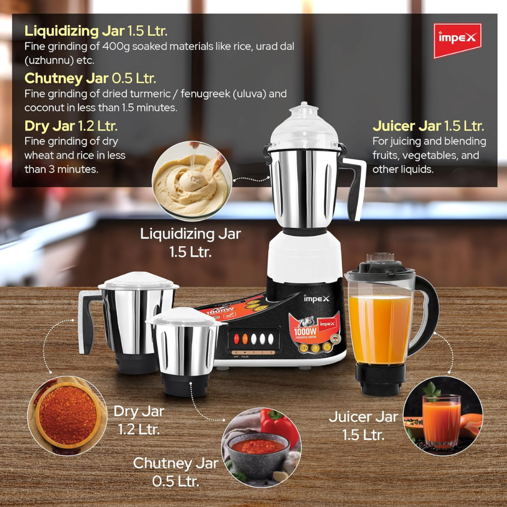 Impex 1000W 4in 1 Mixer Grinder BL1004