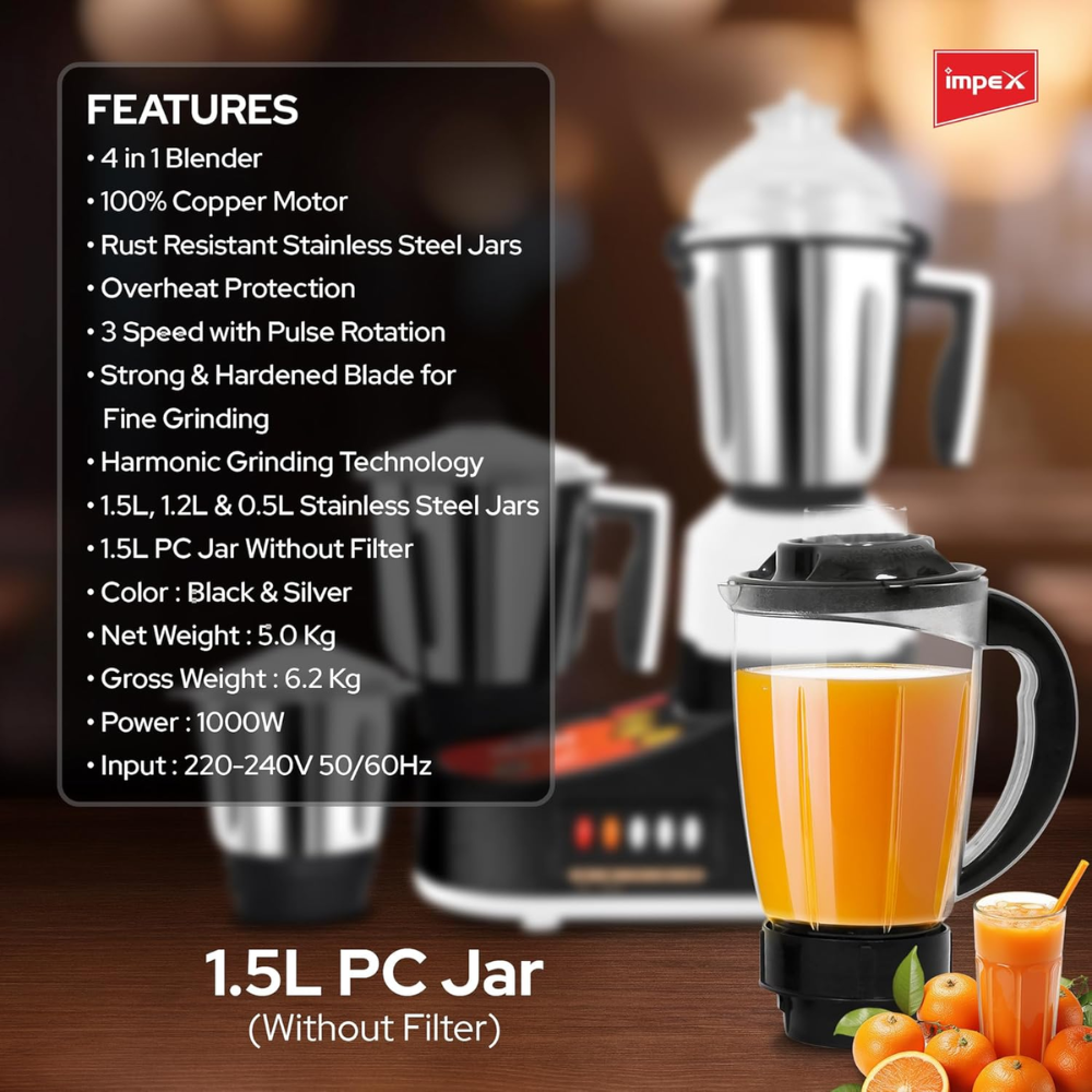 Impex 1000W 4in 1 Mixer Grinder BL1004