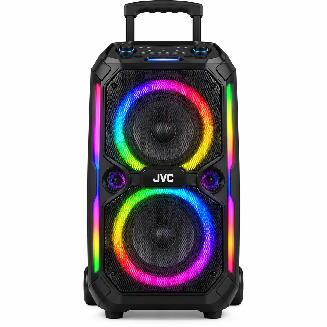 JVC XS-N3216PB Portable Bluetooth Trolley Party Speaker, 1200W PMPO, 3600mAh Battery, RGB LED Lights, Karaoke, Black