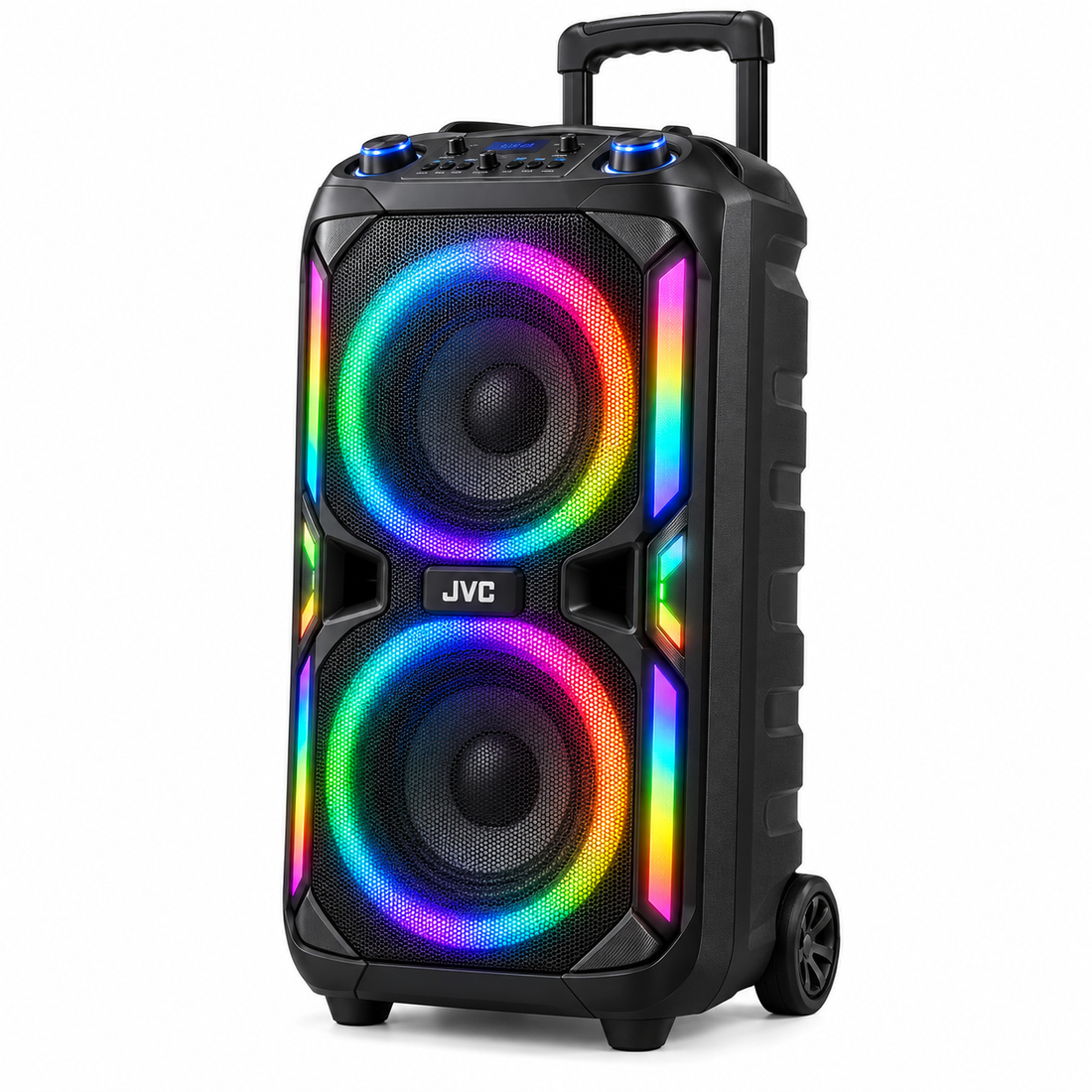 JVC XS-N3216PB Portable Bluetooth Trolley Party Speaker, 1200W PMPO, 3600mAh Battery, RGB LED Lights, Karaoke, Black