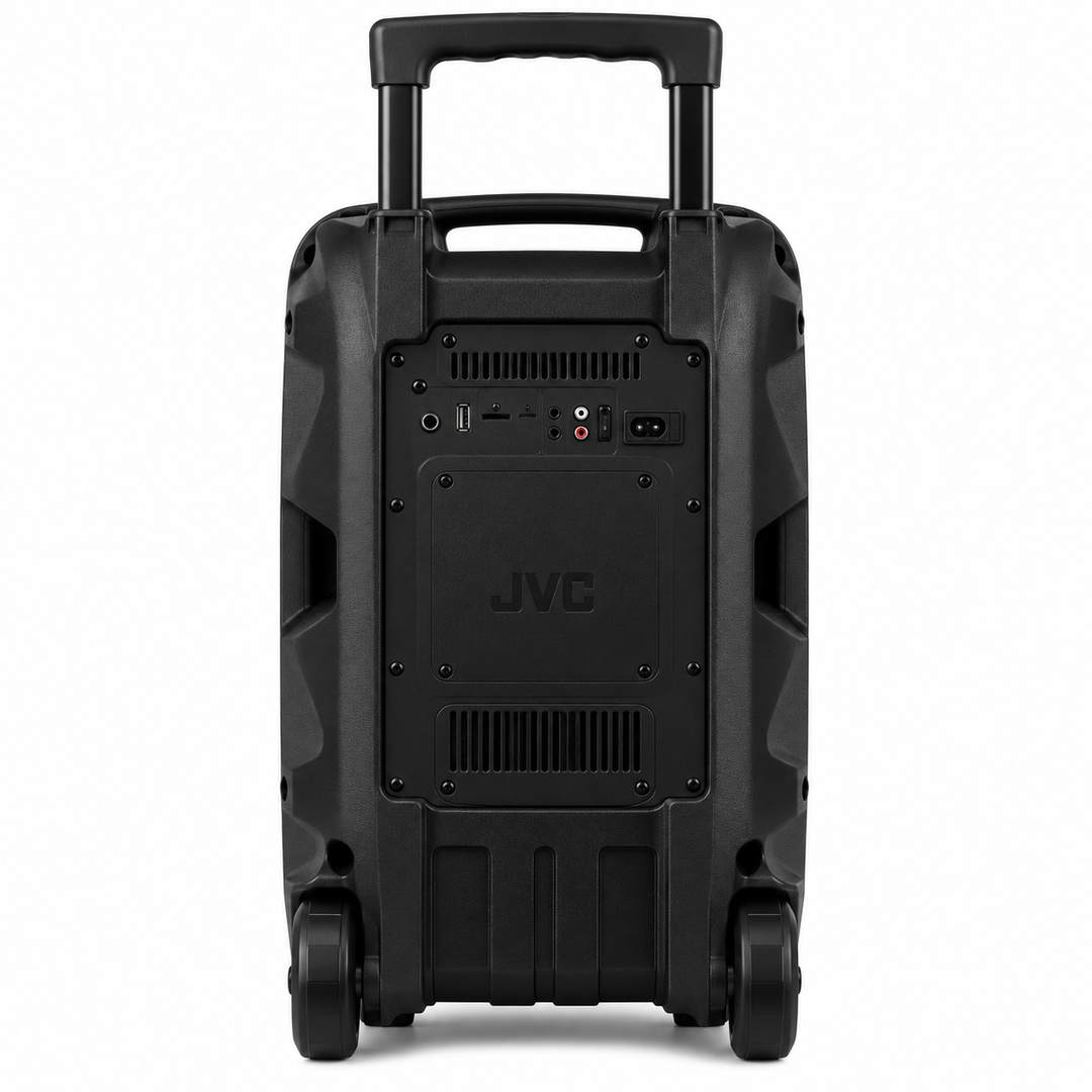 JVC XS-N3216PB Portable Bluetooth Trolley Party Speaker, 1200W PMPO, 3600mAh Battery, RGB LED Lights, Karaoke, Black