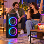 Load image into Gallery viewer, JVC XS-N4213PB Portable Bluetooth Party Speaker, Dual 6.5 Inch, 60W, 1200W PMPO, RGB LED Lights, Karaoke, Black