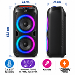 Load image into Gallery viewer, JVC XS-N4213PB Portable Bluetooth Party Speaker, Dual 6.5 Inch, 60W, 1200W PMPO, RGB LED Lights, Karaoke, Black
