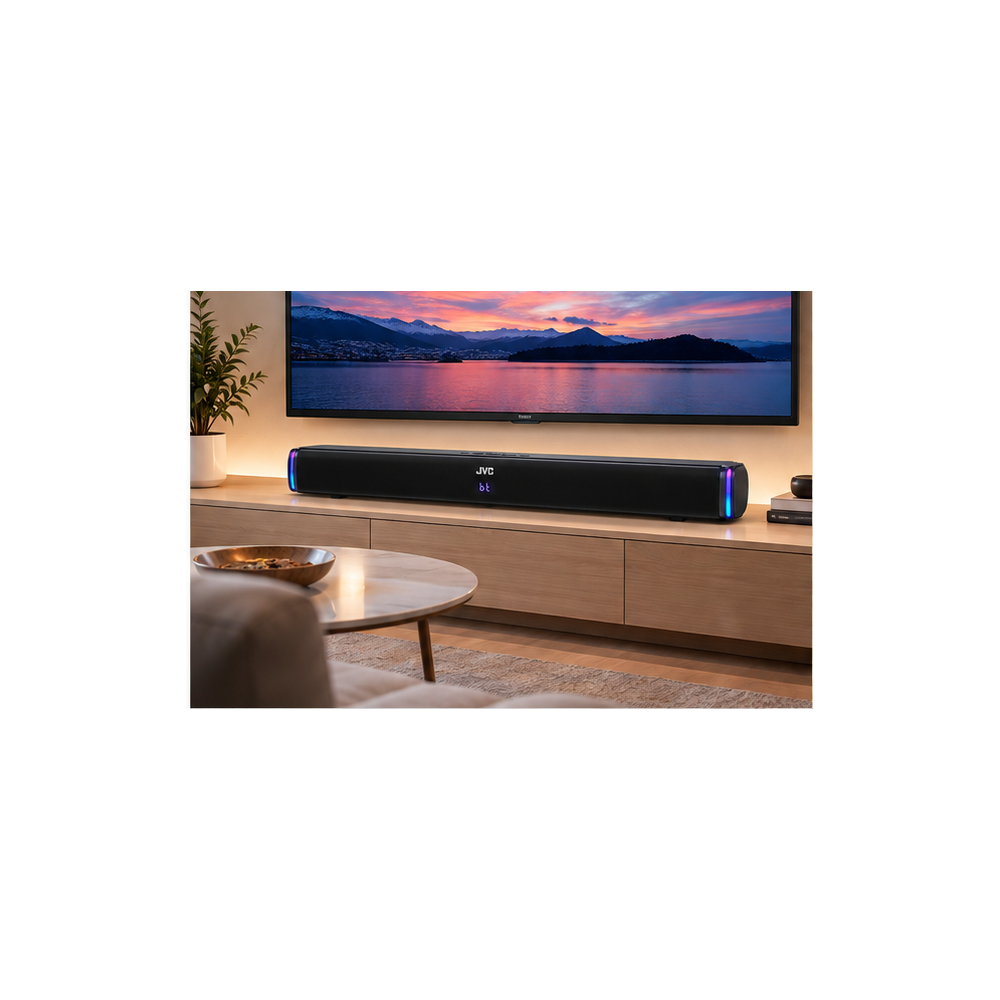JVC TH-N324B Bluetooth Soundbar Speaker, 2.0 Channel, Rechargeable Battery, USB, AUX, LED Display, Black