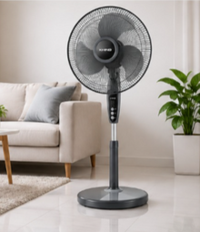 KHIND SF1663G 16-Inch Convertible Stand Fan, 5 Blades, 3 Speeds, 50W, Adjustable Height, Black