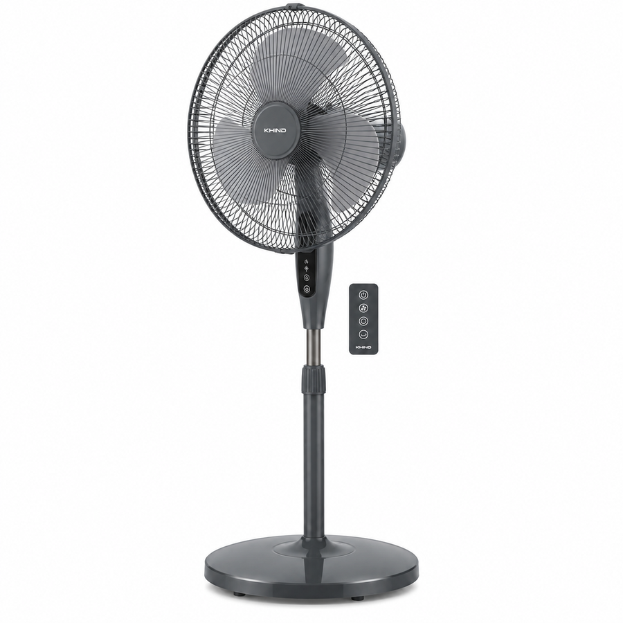 KHIND SF16J15R 16-Inch Pedestal Stand Fan with Remote Control, 3 Speeds, 50W, Dark Grey & Winter Grey