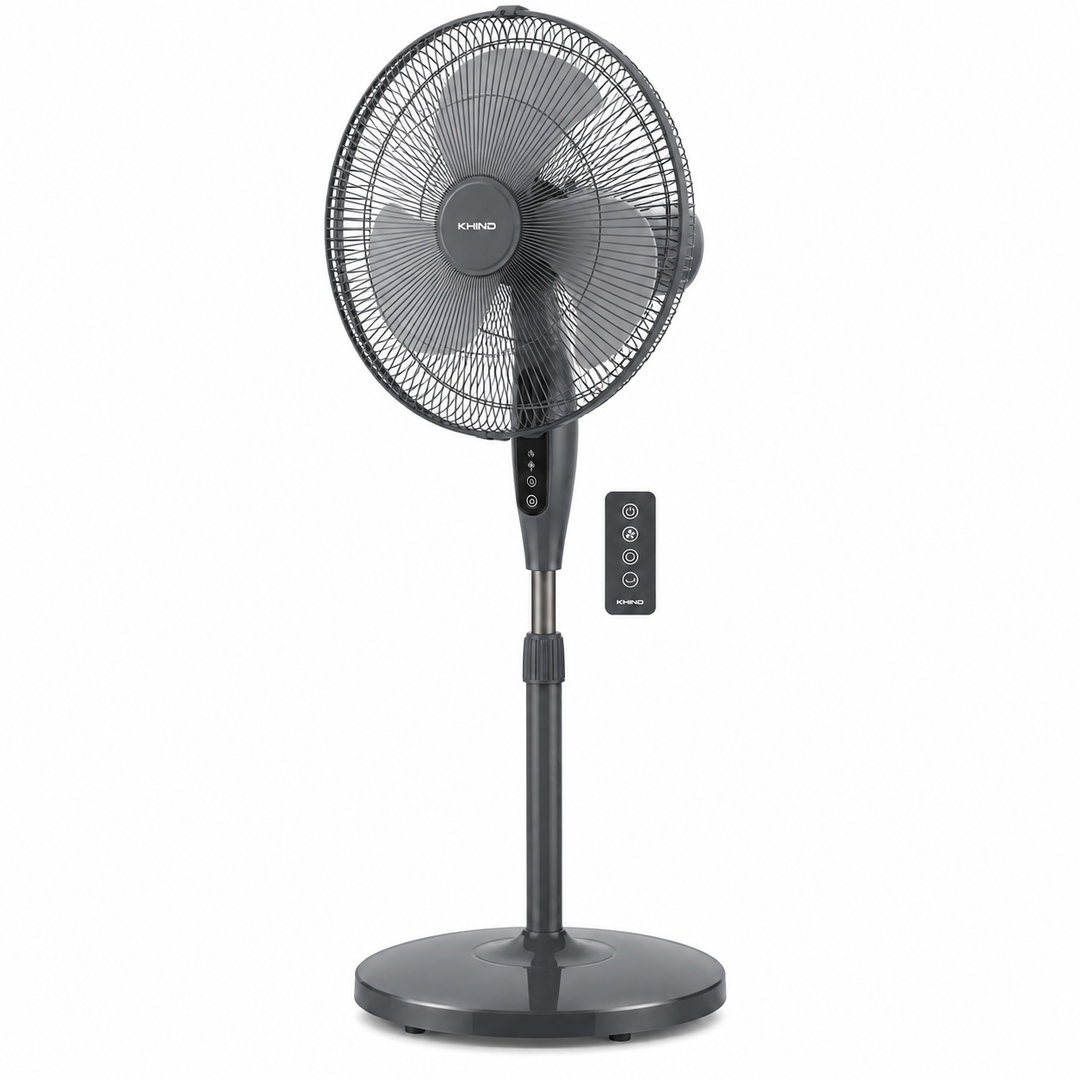 KHIND SF16J15R 16-Inch Pedestal Stand Fan with Remote Control, 3 Speeds, 50W, Dark Grey & Winter Grey