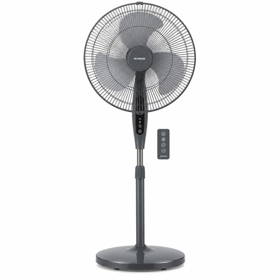 KHIND SF16J15R 16-Inch Pedestal Stand Fan with Remote Control, 3 Speeds, 50W, Dark Grey & Winter Grey