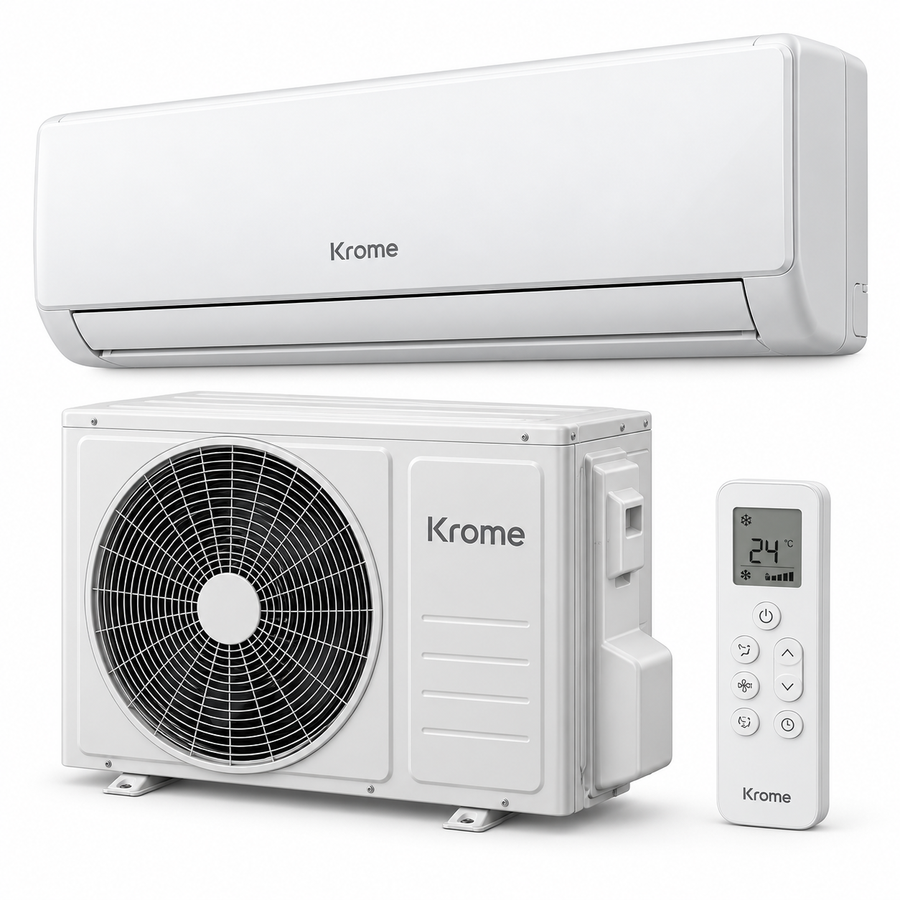Krome KR-AR24MT3 2 Ton Split Air Conditioner – 24,000 BTU, Rotary Compressor, Turbo Cooling, R410A, White