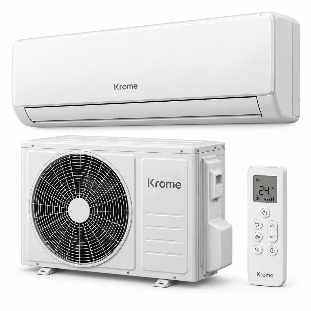 Krome KR-AR24MT3 2 Ton Split Air Conditioner – 24,000 BTU, Rotary Compressor, Turbo Cooling, R410A, White