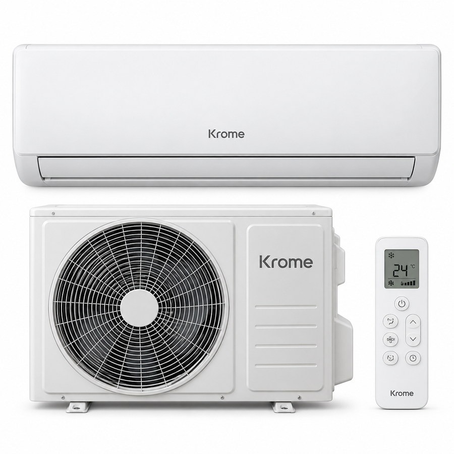 Krome KR-AR24MT3 2 Ton Split Air Conditioner – 24,000 BTU, Rotary Compressor, Turbo Cooling, R410A, White