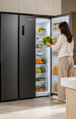 Load image into Gallery viewer, Krome KR-SBS601SH 600L Gross Side-by-Side Refrigerator – 442L Net, No Frost, Multi Air Flow, LED Display, Dark Inox