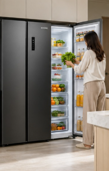 Krome KR-SBS601SH 600L Gross Side-by-Side Refrigerator – 442L Net, No Frost, Multi Air Flow, LED Display, Dark Inox