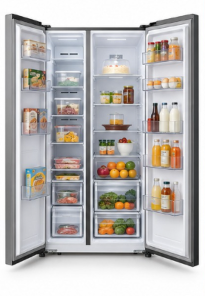 Krome KR-SBS601SH 600L Gross Side-by-Side Refrigerator – 442L Net, No Frost, Multi Air Flow, LED Display, Dark Inox
