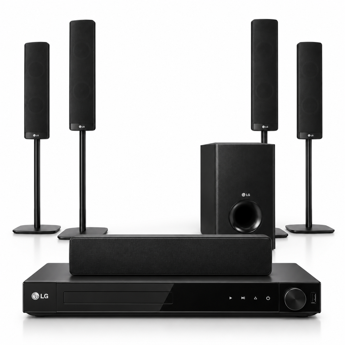 LG LHD457B 330W 5.1 Channel Home Theater System – DVD Player, Bluetooth, Tall Speakers, Front-Firing Subwoofer, Black