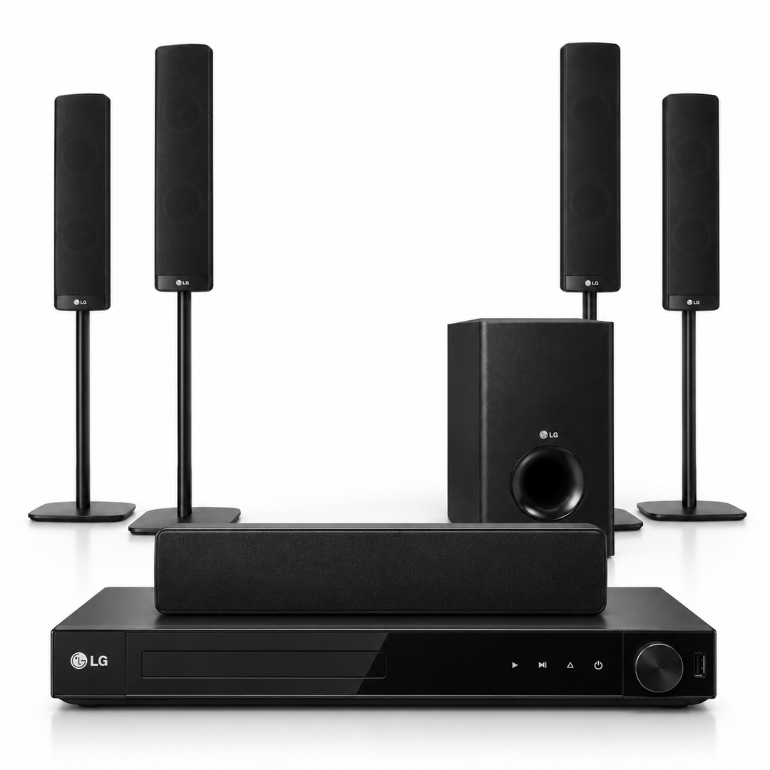 LG LHD457B 330W 5.1 Channel Home Theater System – DVD Player, Bluetooth, Tall Speakers, Front-Firing Subwoofer, Black