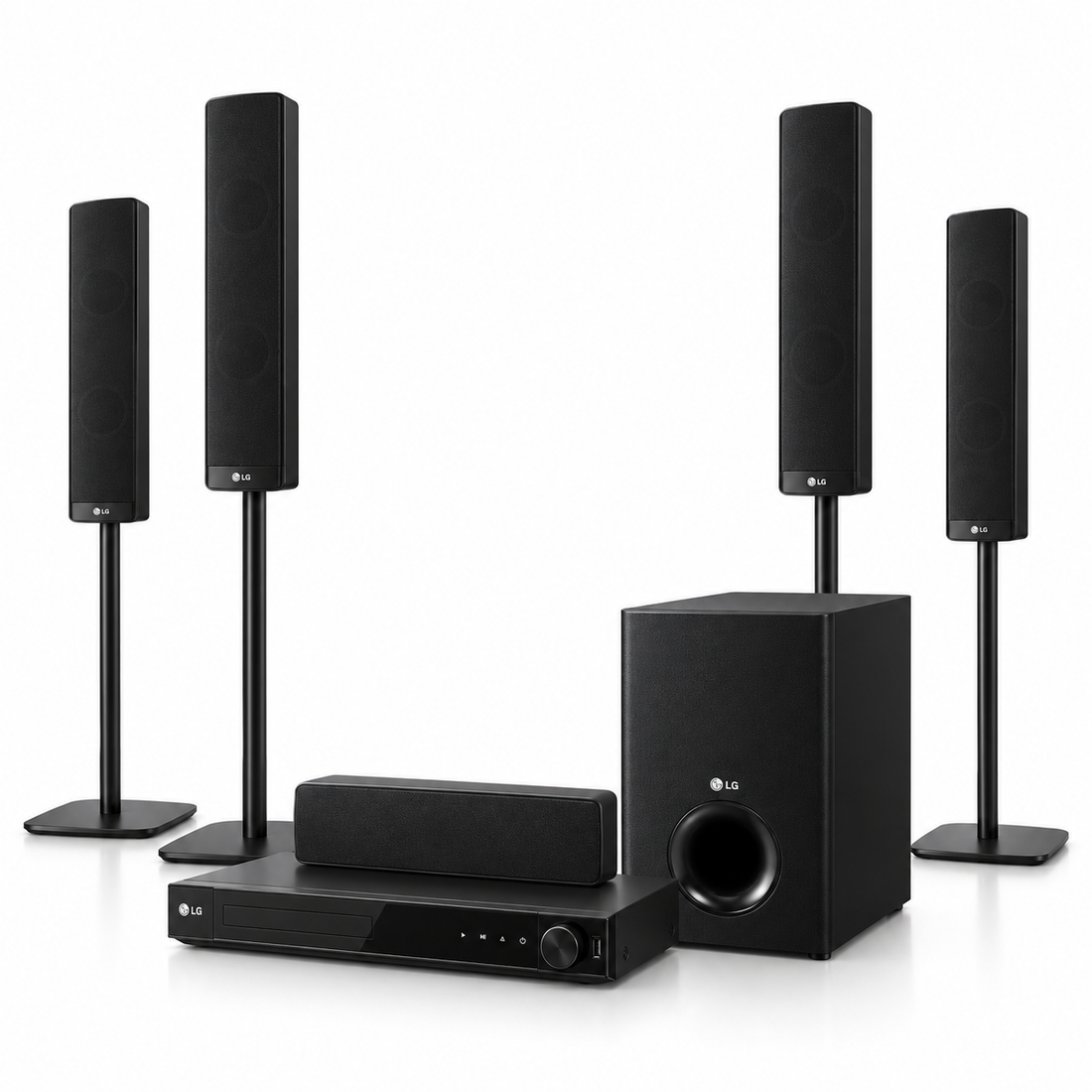 LG LHD457B 330W 5.1 Channel Home Theater System – DVD Player, Bluetooth, Tall Speakers, Front-Firing Subwoofer, Black