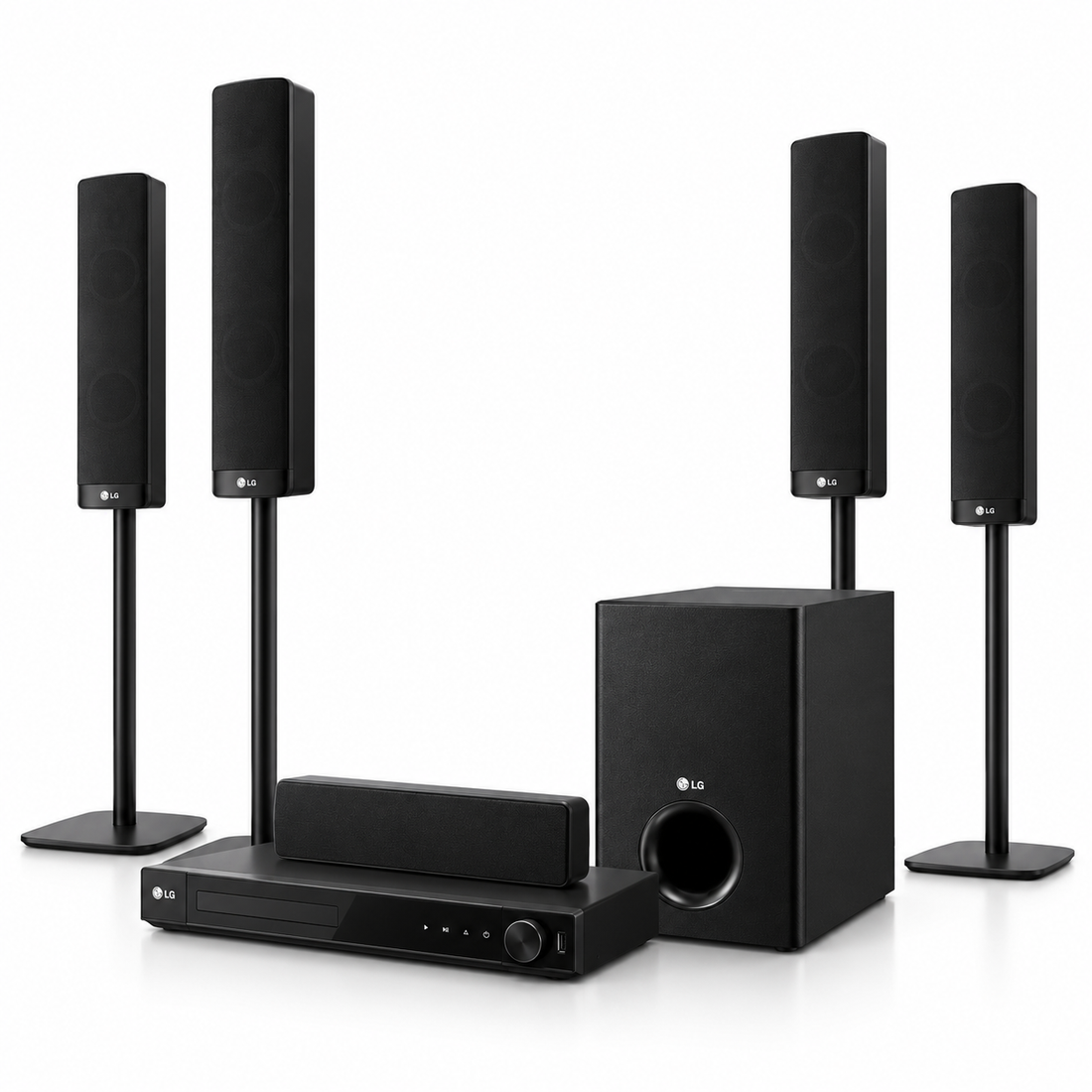 LG LHD457B 330W 5.1 Channel Home Theater System – DVD Player, Bluetooth, Tall Speakers, Front-Firing Subwoofer, Black