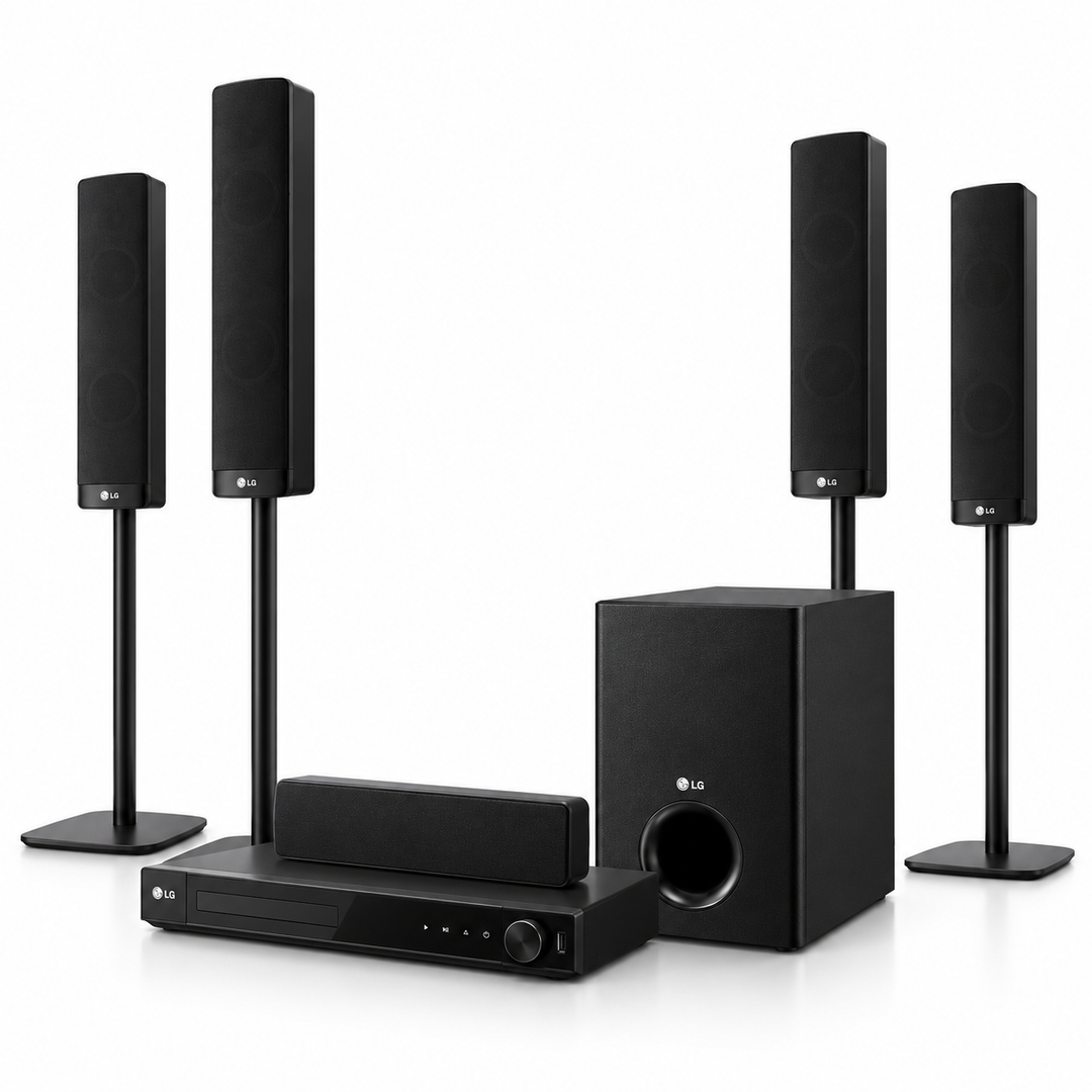 LG LHD457B 330W 5.1 Channel Home Theater System – DVD Player, Bluetooth, Tall Speakers, Front-Firing Subwoofer, Black