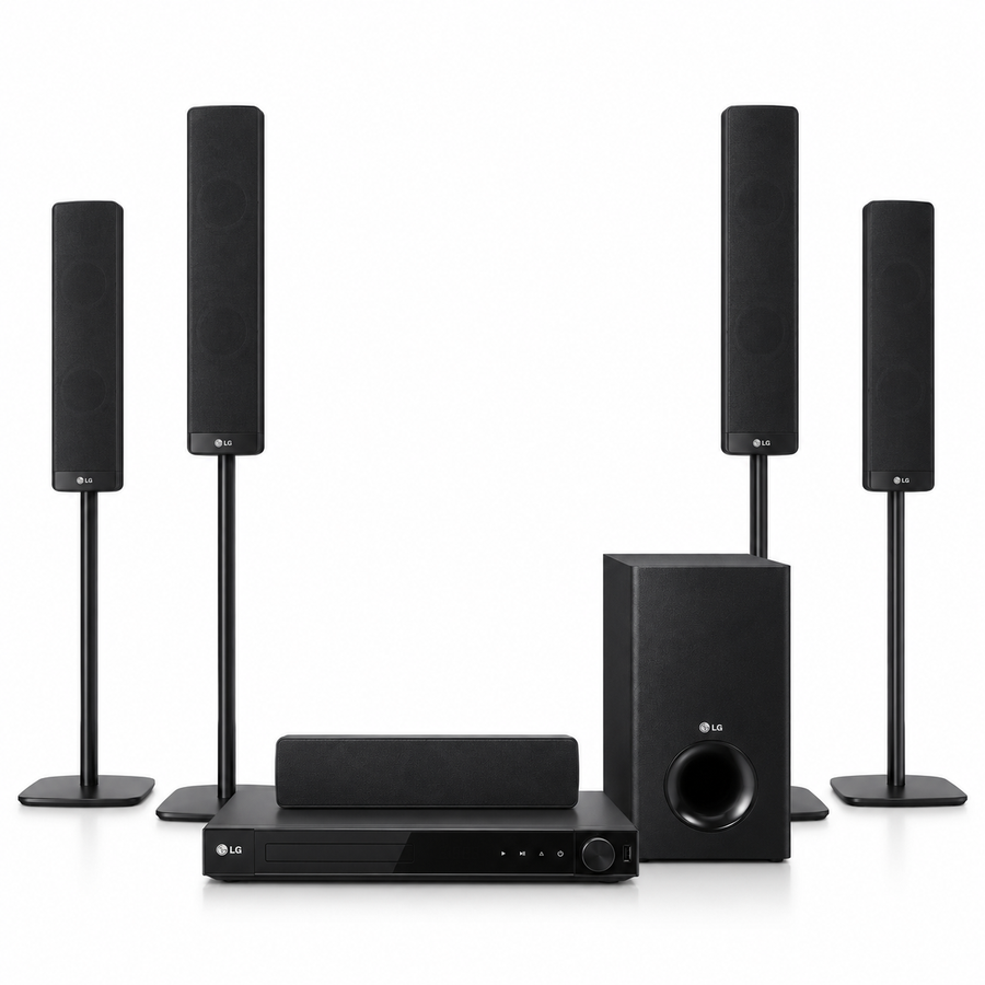 LG LHD457B 330W 5.1 Channel Home Theater System – DVD Player, Bluetooth, Tall Speakers, Front-Firing Subwoofer, Black