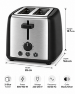 Load image into Gallery viewer, Midea MTRW2L20W 2-Slice Bread Toaster – 950W, 7 Browning Levels, Reheat, Defrost &amp; Cancel Functions, Black/Silver