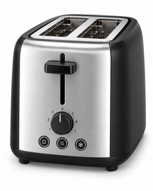 Midea MTRW2L20W 2-Slice Bread Toaster – 950W, 7 Browning Levels, Reheat, Defrost & Cancel Functions, Black/Silver