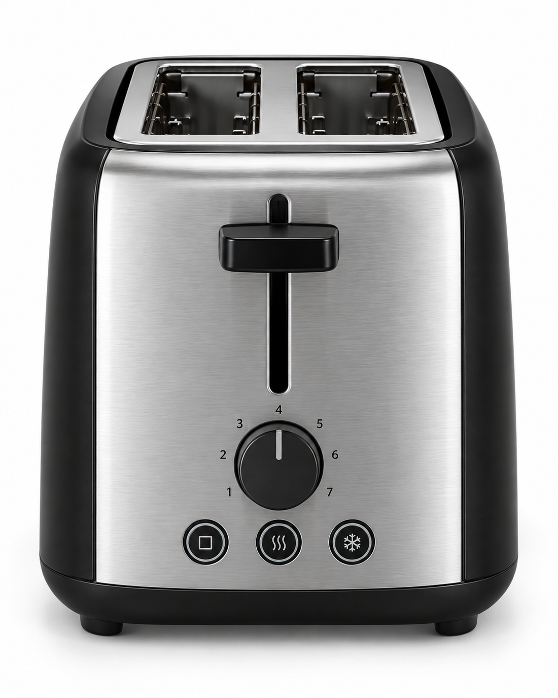 Midea MTRW2L20W 2-Slice Bread Toaster – 950W, 7 Browning Levels, Reheat, Defrost & Cancel Functions, Black/Silver