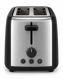 Midea MTRW2L20W 2-Slice Bread Toaster – 950W, 7 Browning Levels, Reheat, Defrost & Cancel Functions, Black/Silver