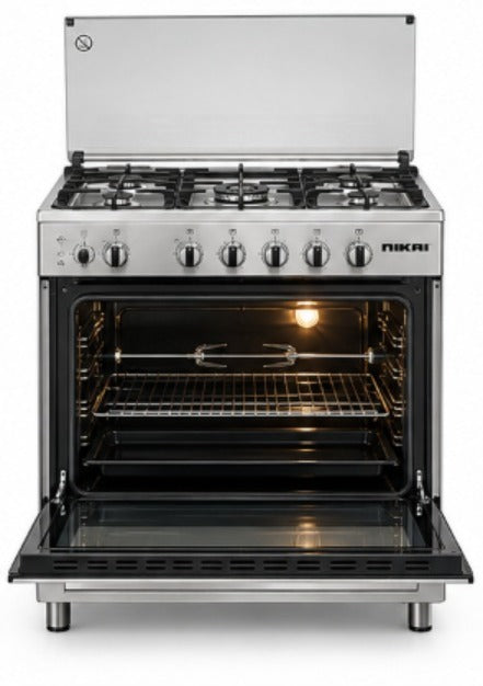 Nikai U906CQ 90x60cm Freestanding Gas Cooking Range, 5 Burners, Gas Oven, Convection Fan, Stainless Steel