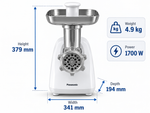 Load image into Gallery viewer, Panasonic MK-GX1711 1700W Electric Meat Grinder – 3 Cutting Plates, Japanese-Made Blade, Kubbe &amp; Sausage Attachments, White
