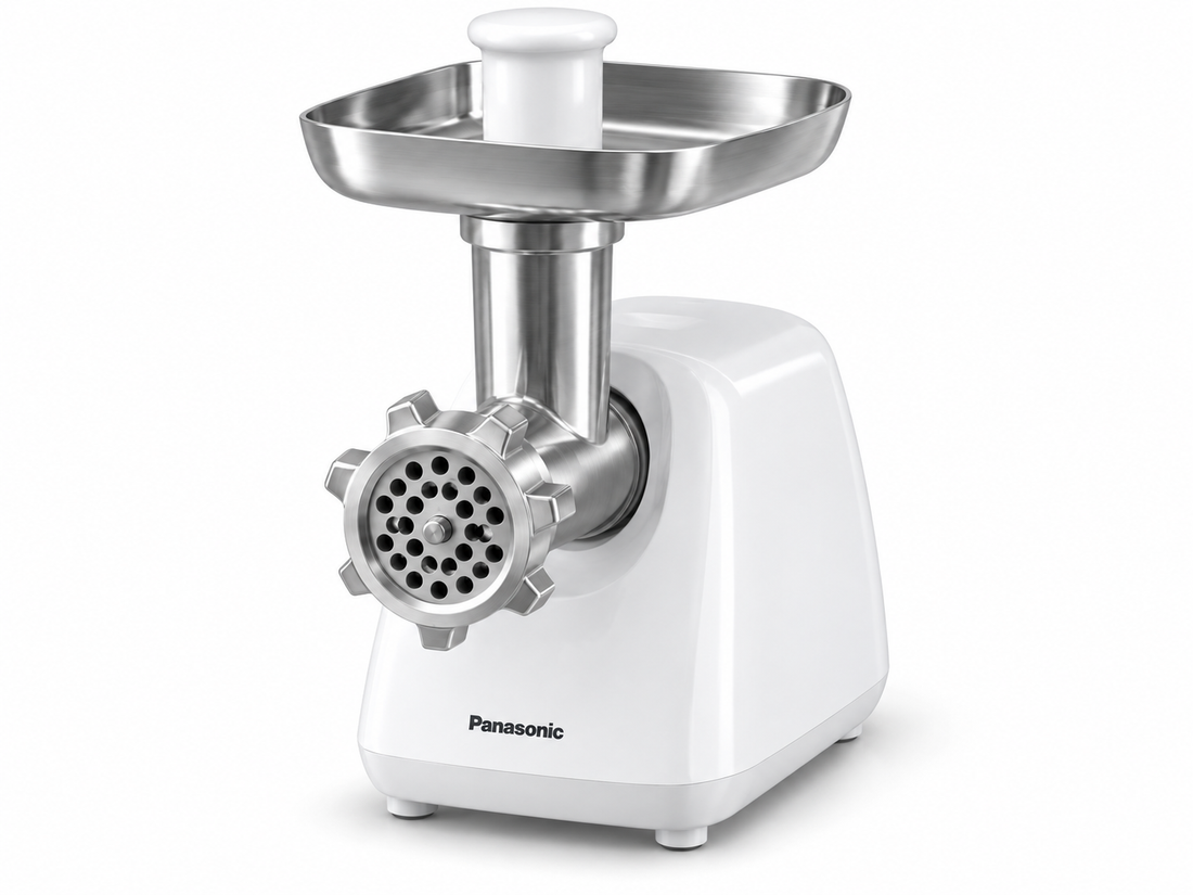 Panasonic MK-GX1711 1700W Electric Meat Grinder – 3 Cutting Plates, Japanese-Made Blade, Kubbe & Sausage Attachments, White