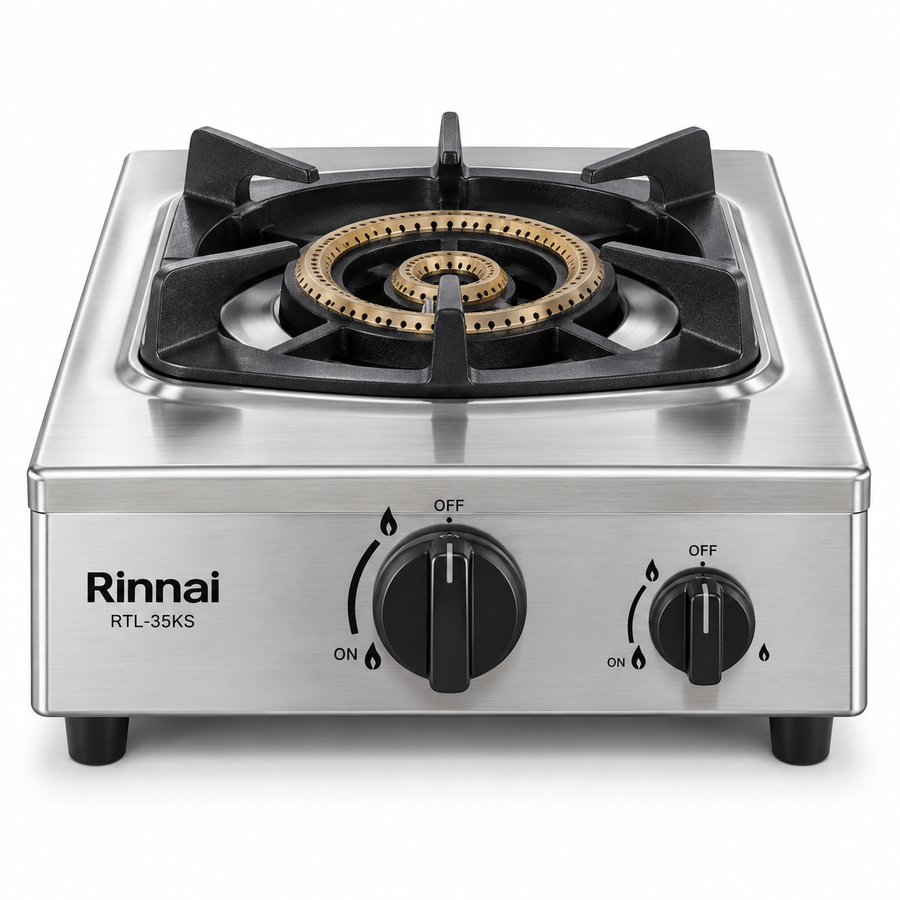 Rinnai RTL35KS Heavy Duty Single Burner Gas Stove – 6.7kW, Cast Iron Burner, Stainless Steel, Silver