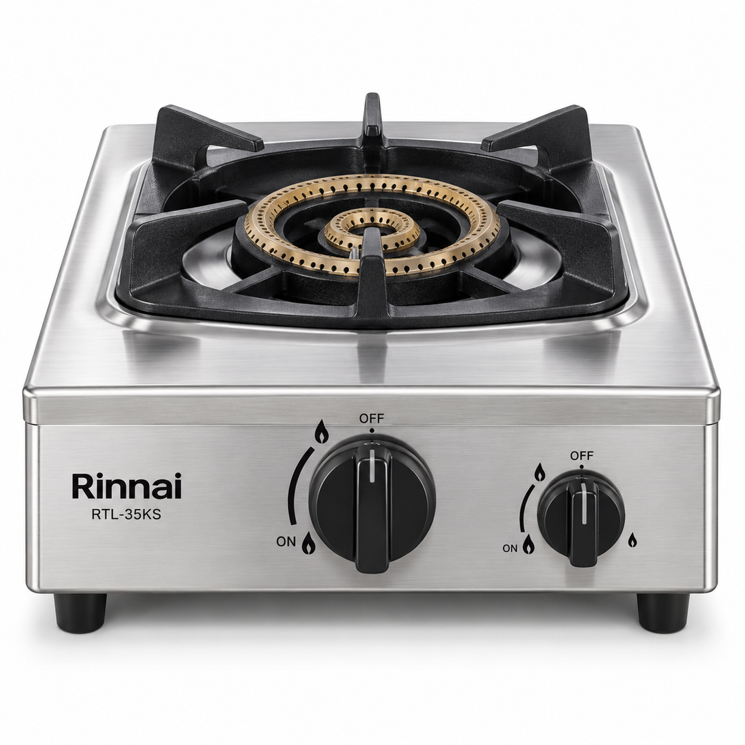 Rinnai RTL35KS Heavy Duty Single Burner Gas Stove – 6.7kW, Cast Iron Burner, Stainless Steel, Silver