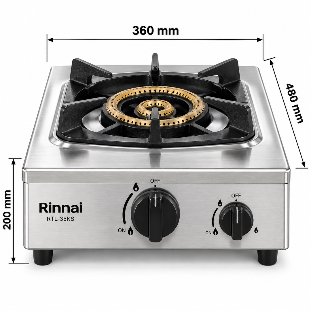 Rinnai RTL35KS Heavy Duty Single Burner Gas Stove – 6.7kW, Cast Iron Burner, Stainless Steel, Silver
