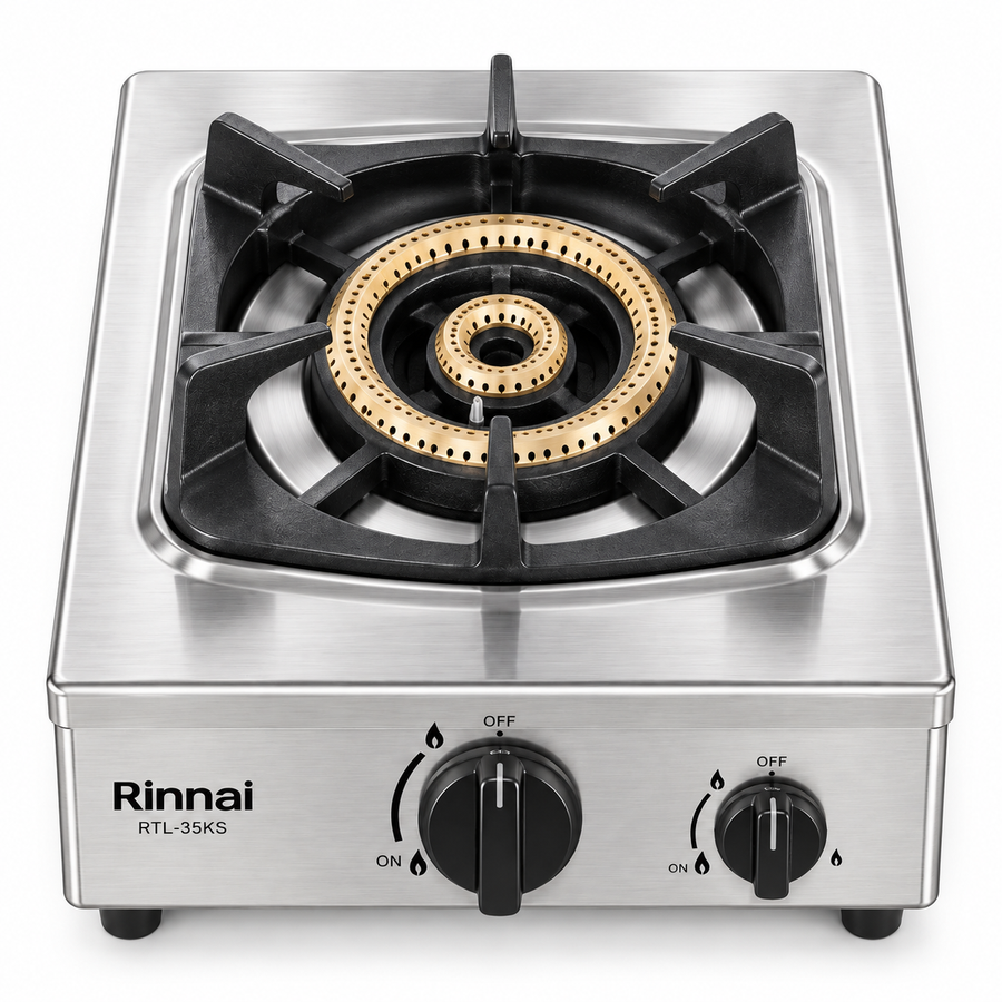 Rinnai RTL35KS Heavy Duty Single Burner Gas Stove – 6.7kW, Cast Iron Burner, Stainless Steel, Silver