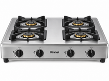 Rinnai RI4RSPN Heavy Duty 4-Burner Tabletop Gas Stove – Stainless Steel, Cast Iron Burners, LPG, Silver