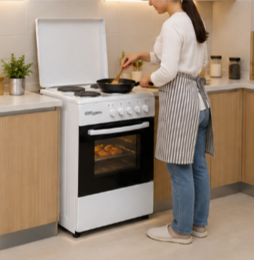 Super General SGC5041BS 50x50cm Freestanding Electric Cooking Range, 4 Hot Plates, Electric Oven & Grill, White