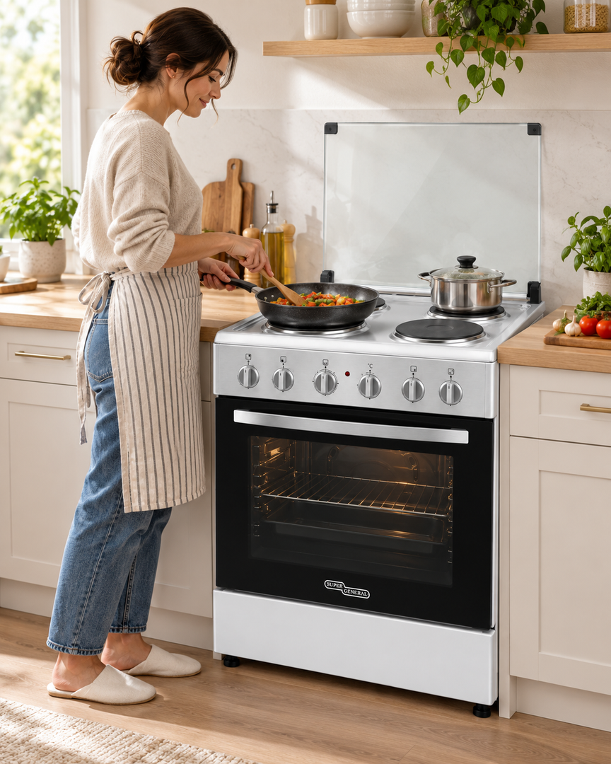 Super General SGC6041 60x60cm Freestanding Electric Cooking Range, 4 Hot Plates, Electric Oven, White