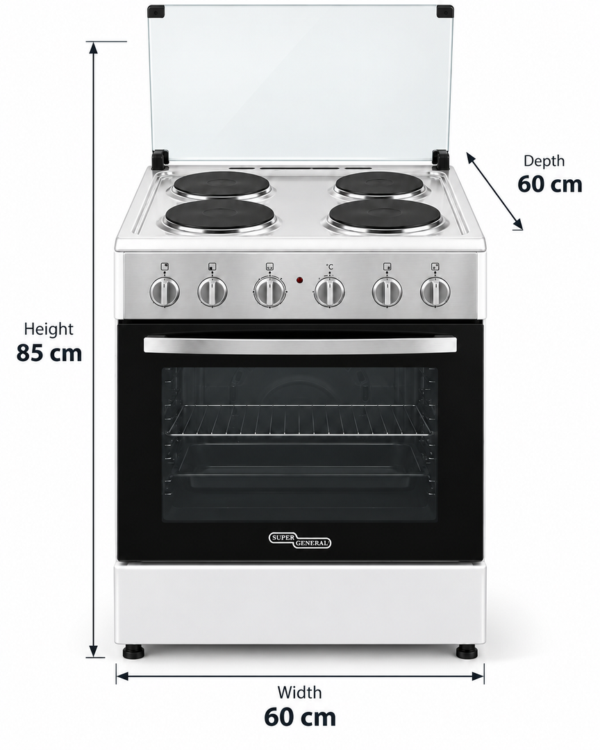 Super General SGC6041 60x60cm Freestanding Electric Cooking Range, 4 Hot Plates, Electric Oven, White