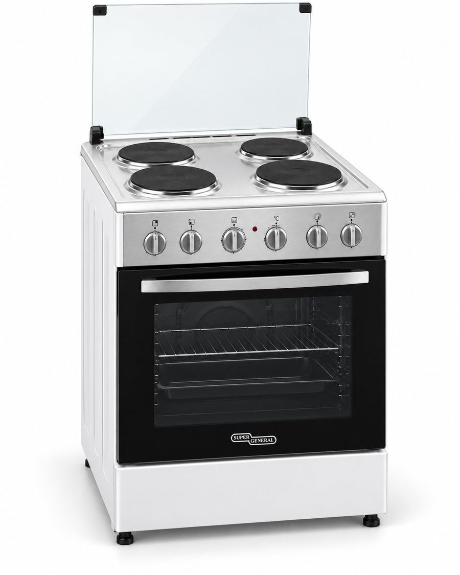 Super General SGC6041 60x60cm Freestanding Electric Cooking Range, 4 Hot Plates, Electric Oven, White
